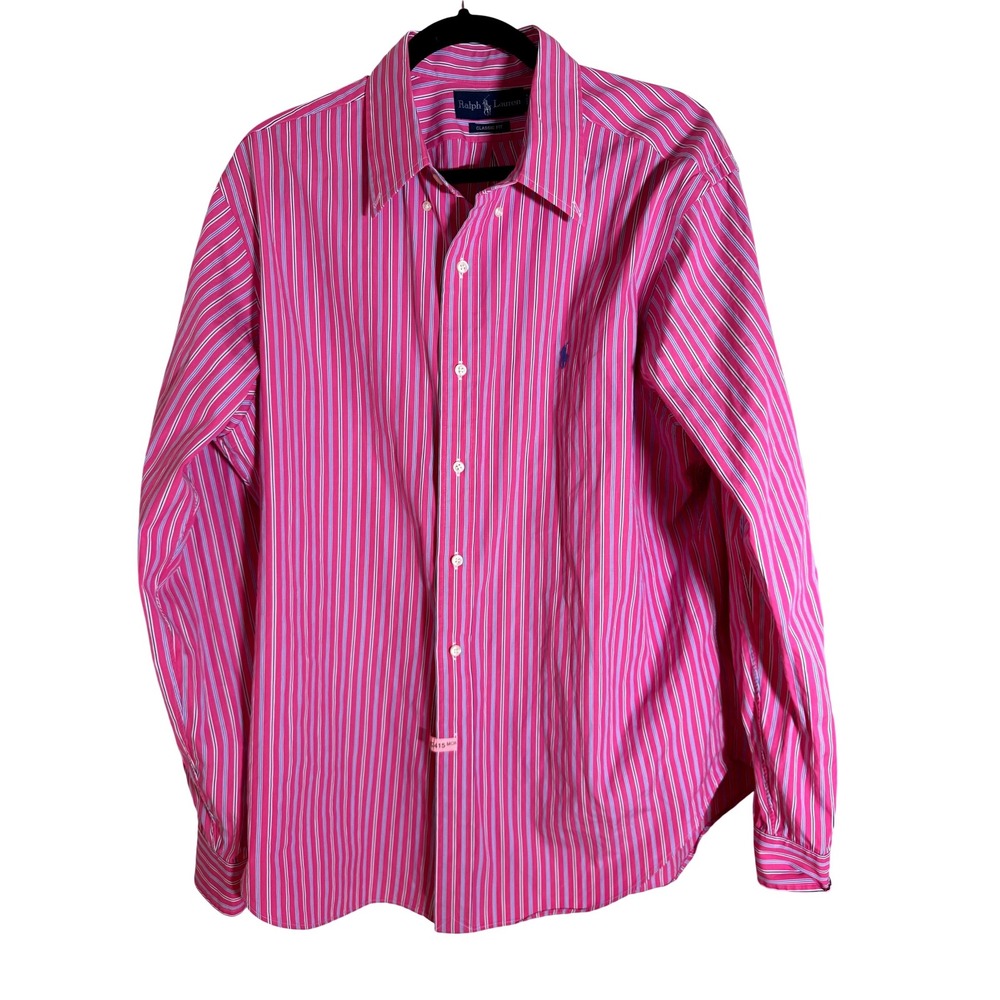 Ralph Lauren Men's Classic Fit Striped Button Down Shirt‎ XL Pink Blue